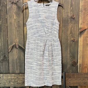 Banana Republic Tweed Sheath Dress 6 Blue White Pleated Office Career Sleeveless